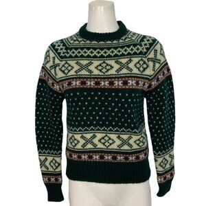 Limited Vintage Wool Fair Isle Sweater S Green Crew Long Sleeve Heritage Nordic
